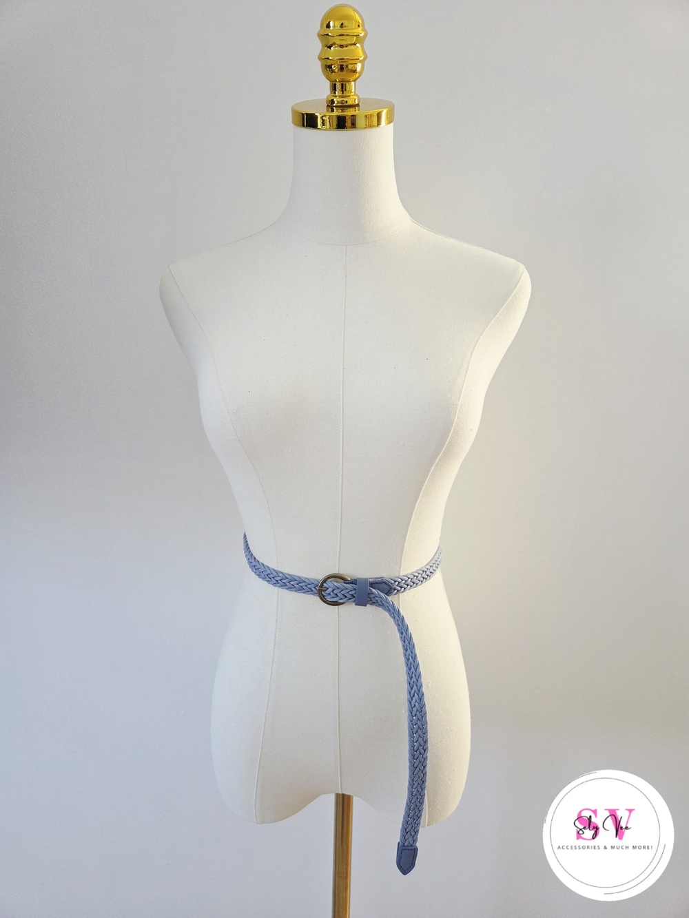 Blue braided belt with gold buckle